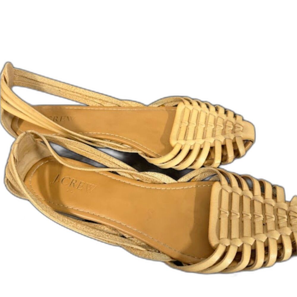 J.Crew tan woven leather huarache flats slip-on d'Orsay Size 8 Cream Strappy